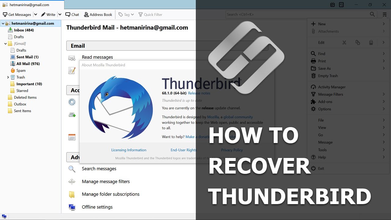 ⚕️Как восстановить электронную почту📧, контакты и профили в Mozilla Thunderbird (2021)