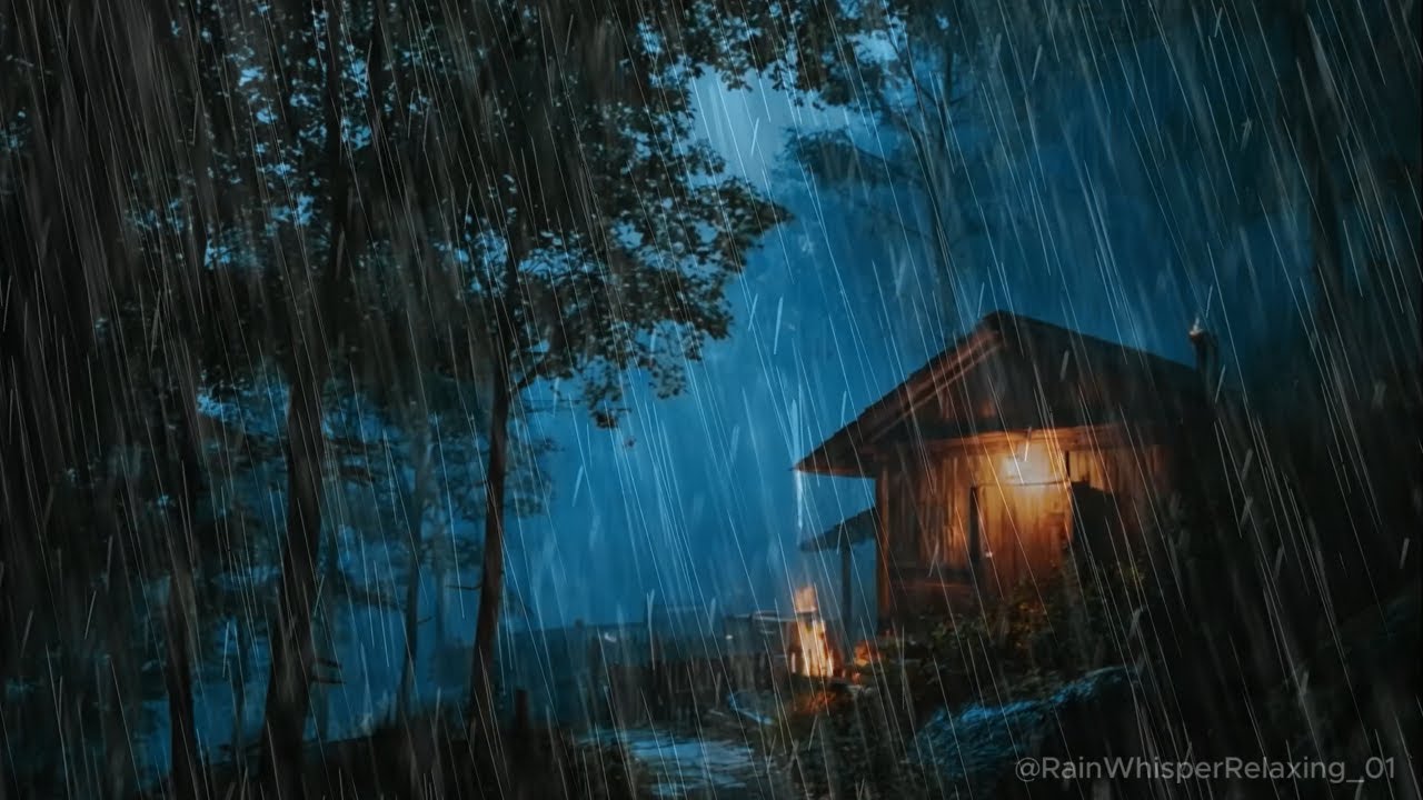 ASMR Heavy Rain in the Forest 🌧️ Cozy Cabin Night Ambience for Deep Sleep