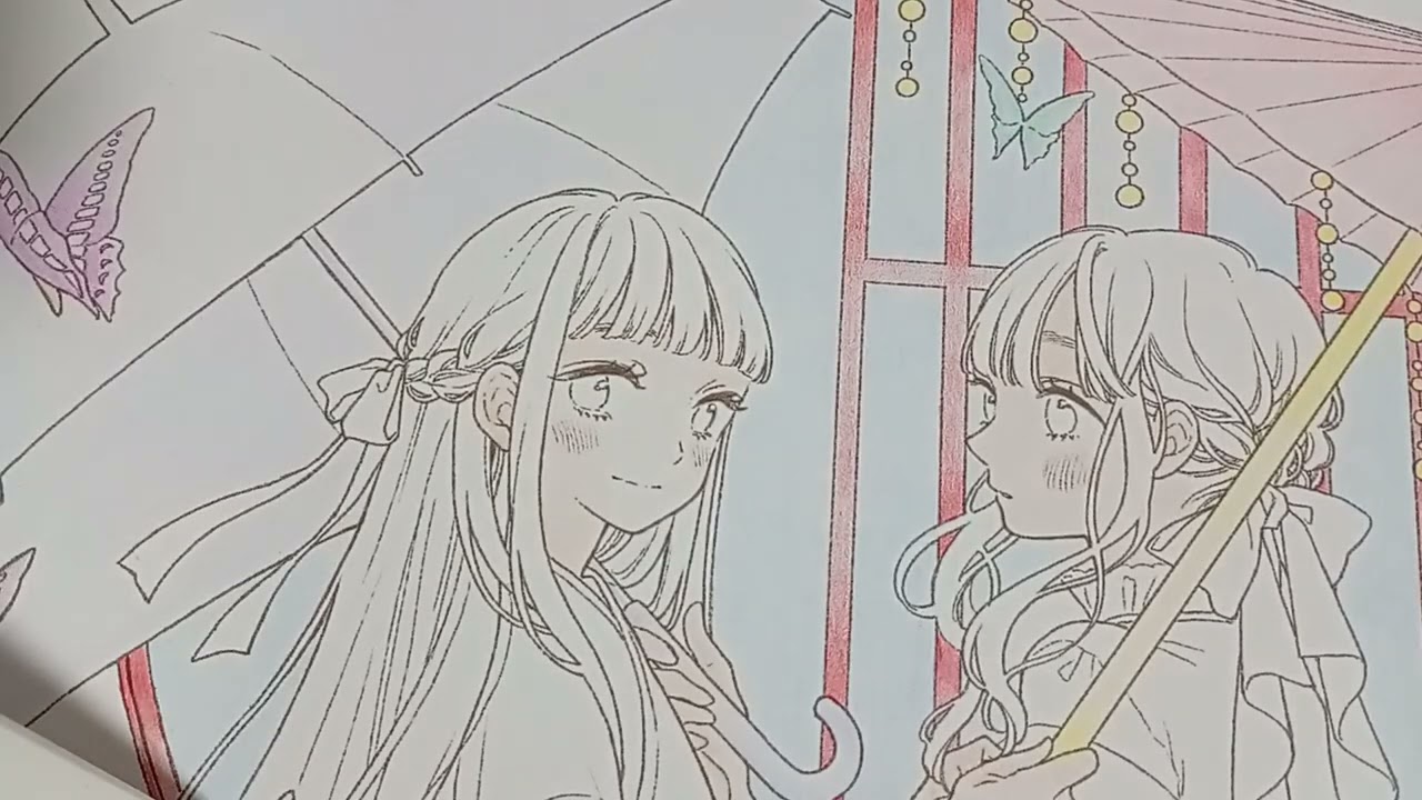 花笑み 可憐な少女と美しい花のぬり絵　色鉛筆で塗ってみた　タイムラプス　ロング　1