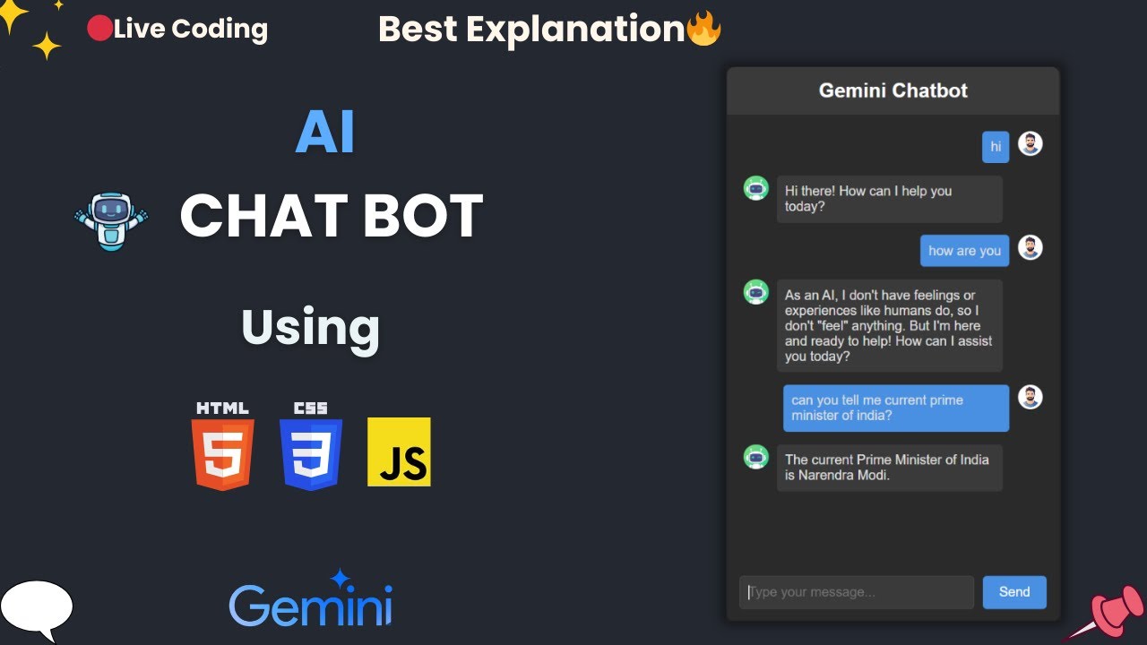 🤖Create ChatBot Using HTML Css And Javascript | AI ChatBot | Javascript Projects | Gemini Api