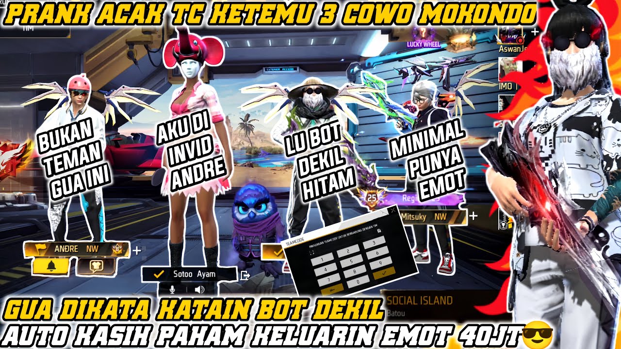 PRANK ACAK TC KETEMU 3 COWO MOKONDO NGATAIN GUA BOT DEKIL!! AUTO GANTI SET & KASIH PAHAM EMOTE 40JT🔥