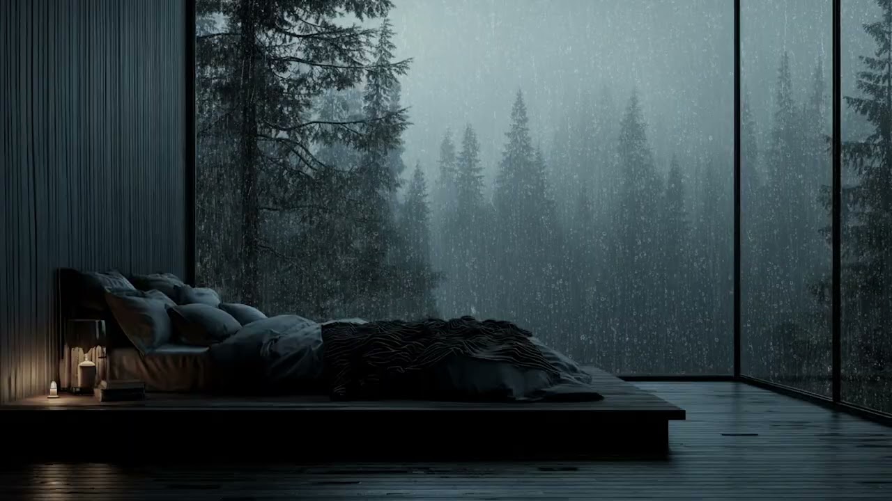 🌧️ Heavy Rain on Window & Soft Piano 🌙 Deep Sleep in 10 Minutes | 8 Hours Cozy Night Ambience
