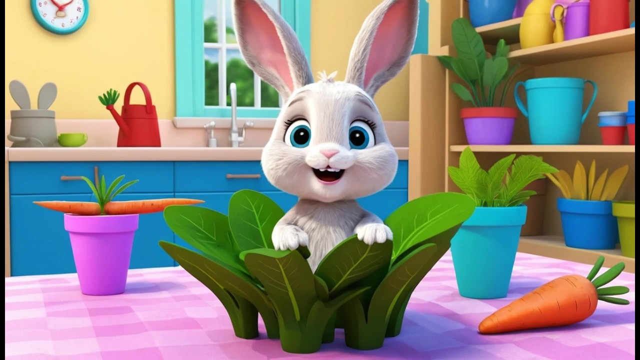 Маленький кролик сажает морковь в гостино