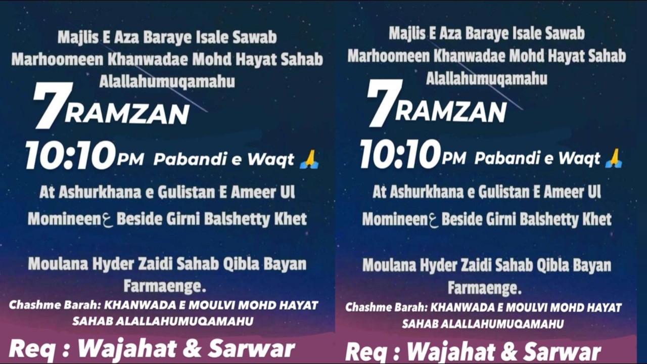 🔴 Live: Majlis-e-aza Baraye Esaal-e-sawaab Marhoomeen Khanwadae Mohd Hayat Sahab  Alallahumuqamahu