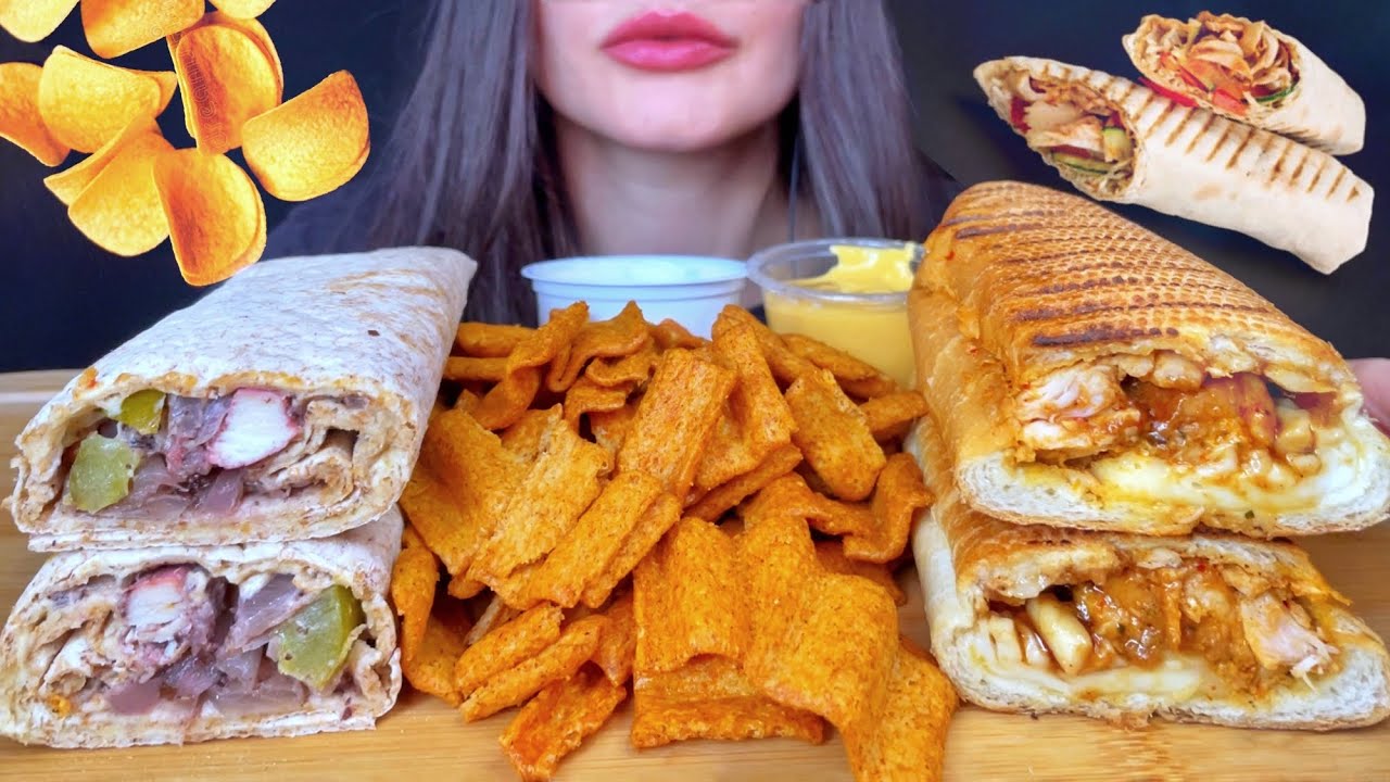 ASMR FAST FOOD | SHAWARMA + CHICKEN SANDWICH + SPICY CHIPS MUKBANG (No Talking) EATING SOUNDS