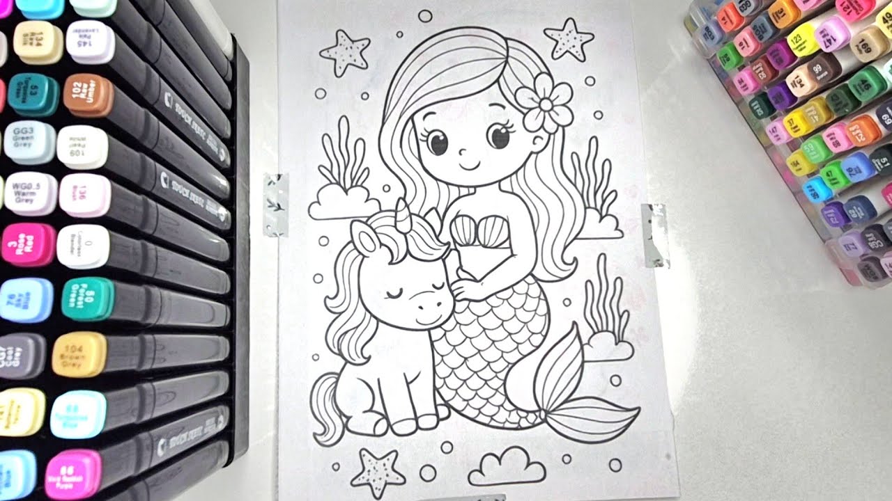 Satisfying Cute Mermaid & Unicorn Coloring 🧜‍♀️🦄 Cozy Relaxing ASMR Art
