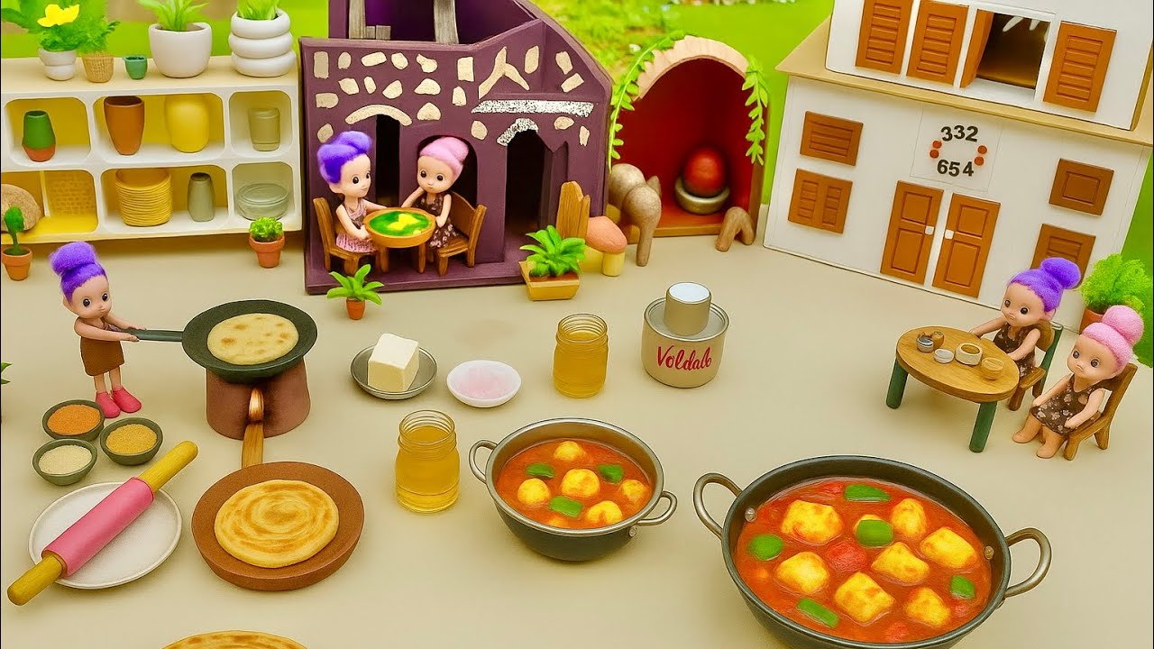 Miniature Kadai Paneer Recipe + Lachha Paratha🌶️Paneer Gravy Recipe🌶️ Miniature Village Cooking