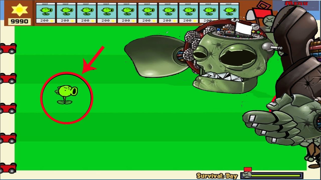 1 Peashooter vs 1 Dr Zomboss - Plants vs Zombies Minigames Zombotany 2