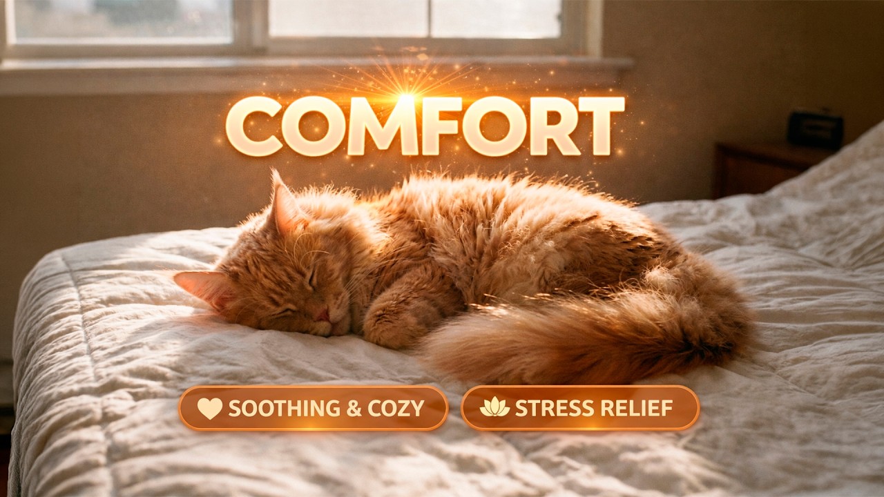 cozy morning cat purring | soft felt piano & rain for deep sleep