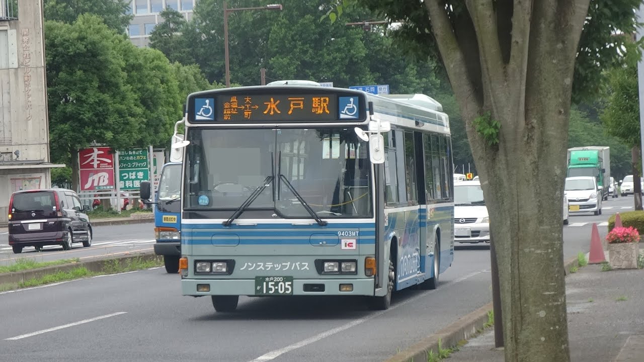 【FHD】関東鉄道 9403MT(HINO Rainbow HR) 水戸医療C 千波⇒水戸駅 走行音&右側車窓('16.7.7午後)