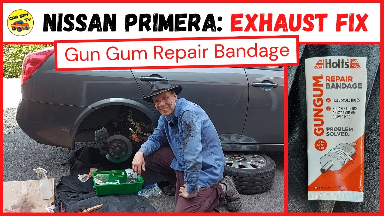 Ремонт выхлопной системы Nissan Primera P12: резиновый бандаж Holts Gun Gum Repair Bandage
