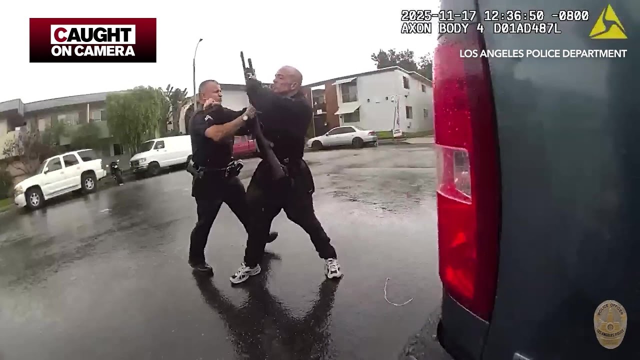Shootout Erupts After Armed Suspect Flees from LAPD - Caught on Camera