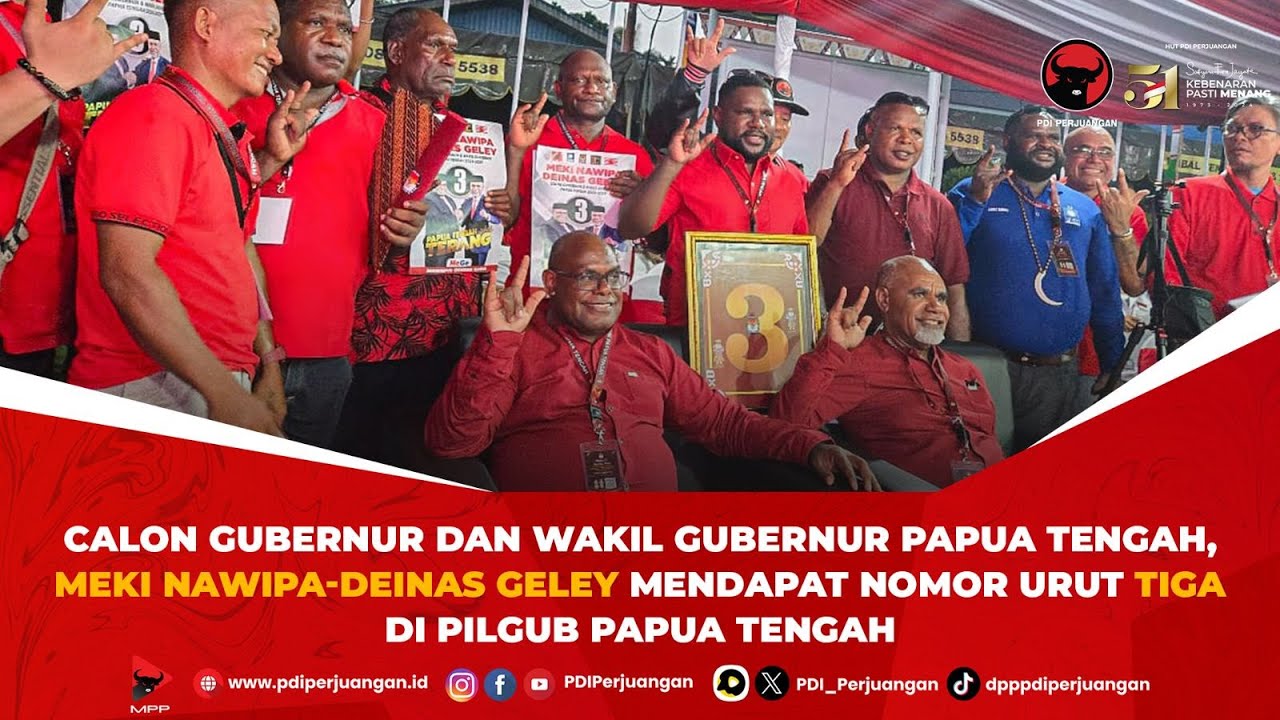 Paslon Gubernur Papua Tengah, Meki Nawipa-Deinas Geley Mendapat Nomor Urut 3 di PILGUB Papua Tengah