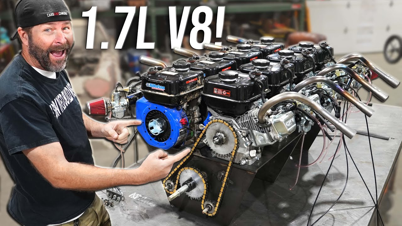 We Built a Custom V8 Engine out of Lawn Mower Engines!