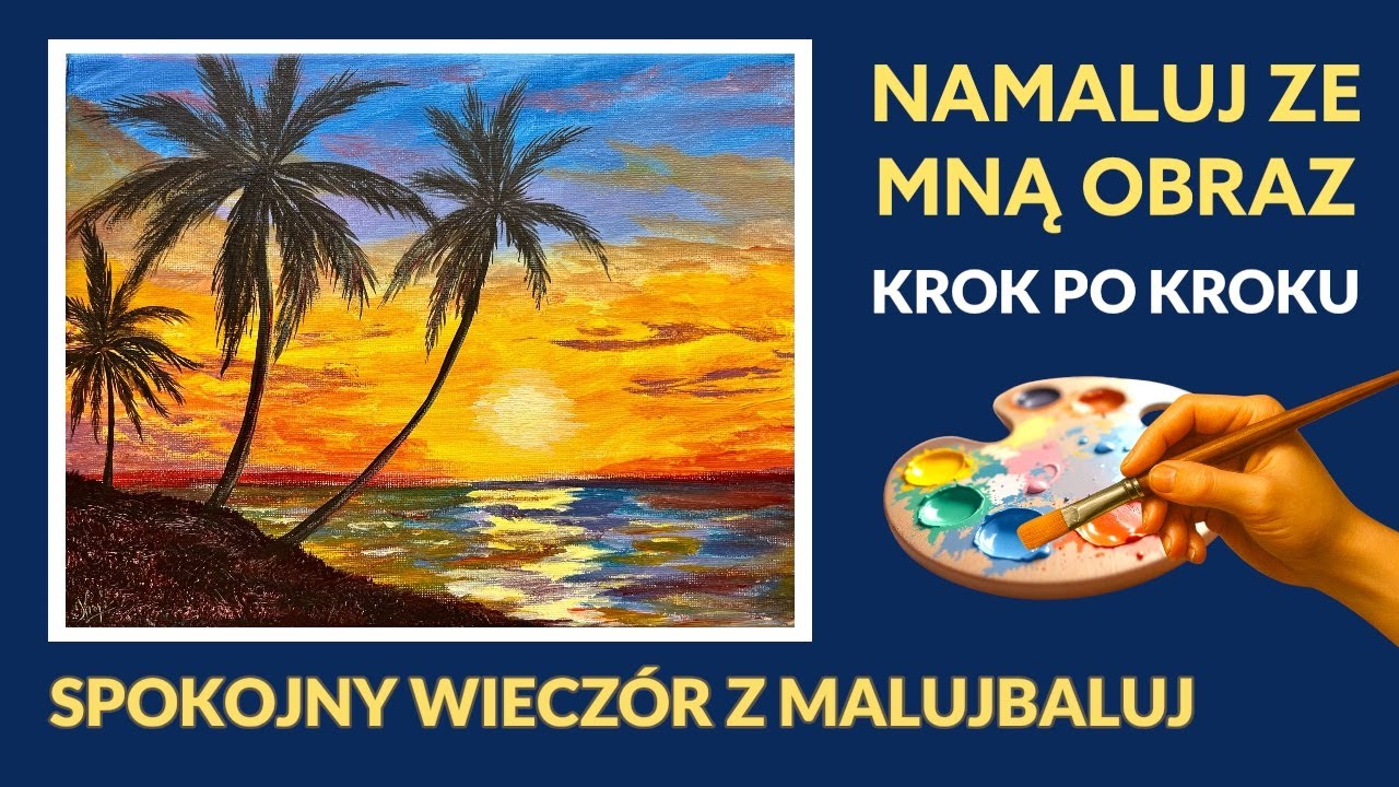 Jak namalować zachód słońca nad morzem, z palmami, krok po kroku, AKRYL