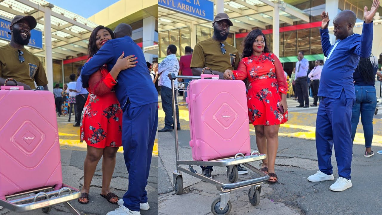 DRAMA AT JKIA😭A WOMAN FROM USA TWO MEN WAITING FOR HER AT THE AIRPORT!!! WHO IS THE SECOND MAN💔