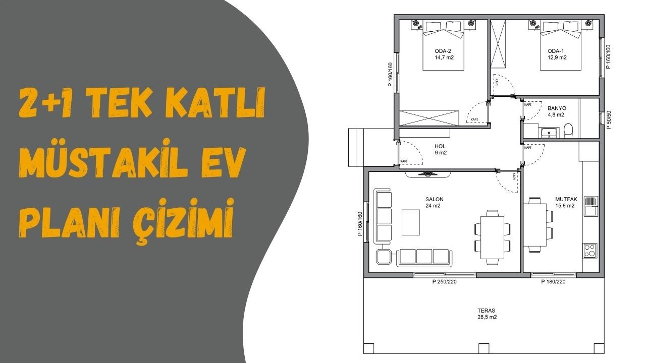 MİMARİ TASLAK PLAN ÇİZİMİ. AUTOCAD 2+1 MÜSTAKİL EV PLANI ÇİZME.