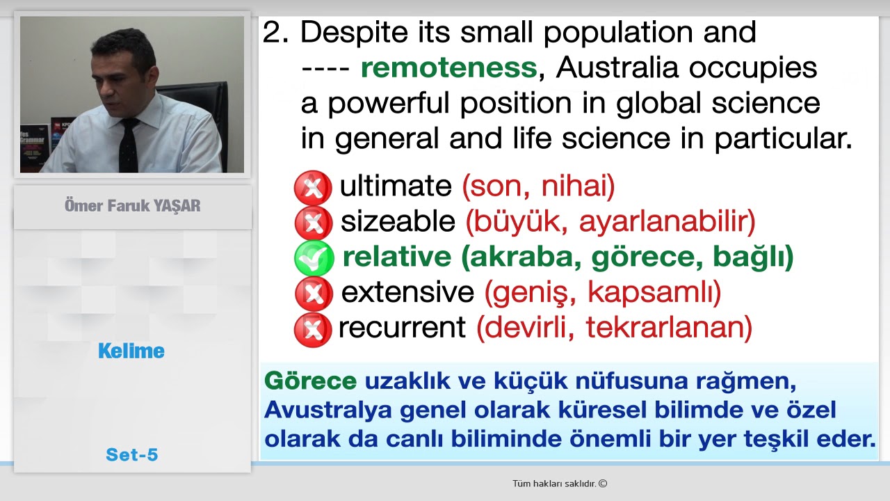 YÖKDİL & YKS-DİL & YDS HAZIRLIK DERSLERİ (Kelime Soruları Set -5-)