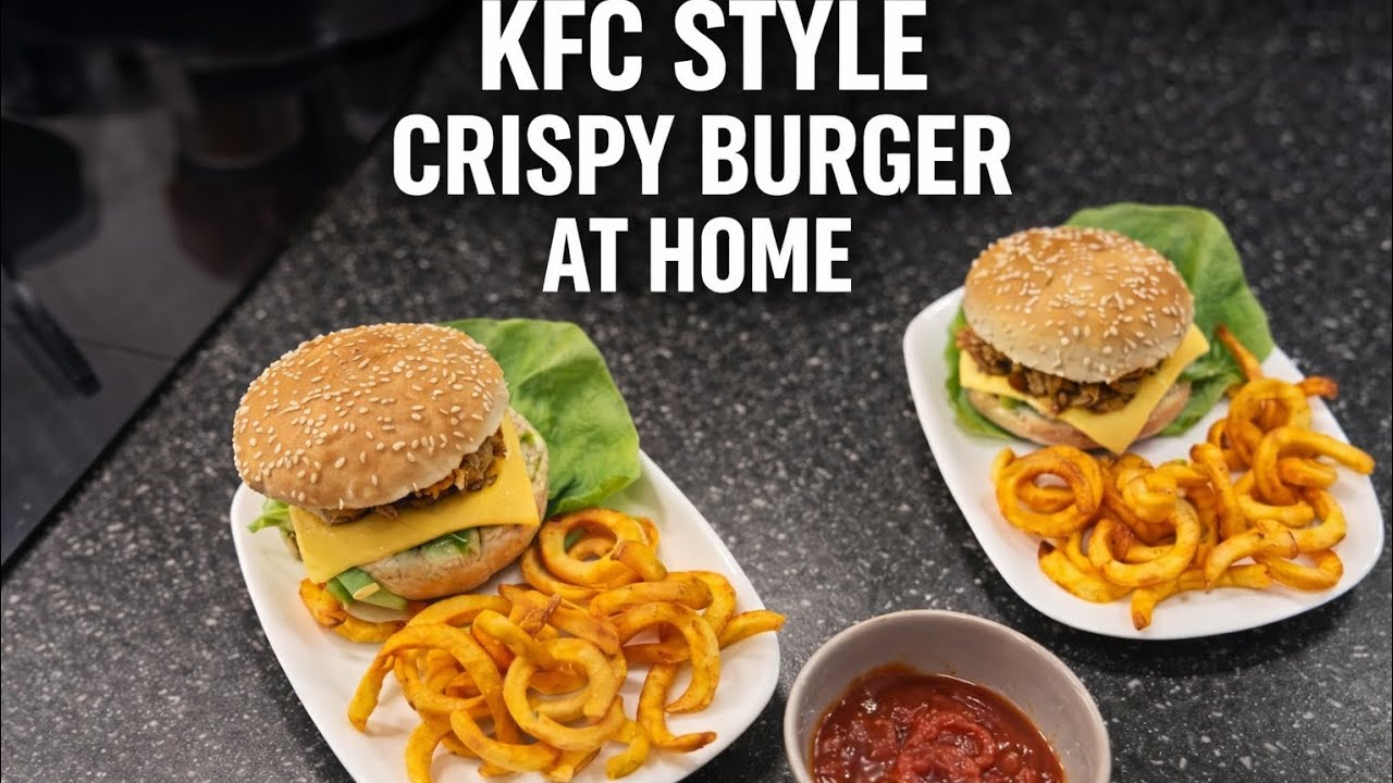 Homemade KFC style Zinger Burger | 🍔Crispy outside, juicy inside 🤤 #food #kfc #burger #cooking 