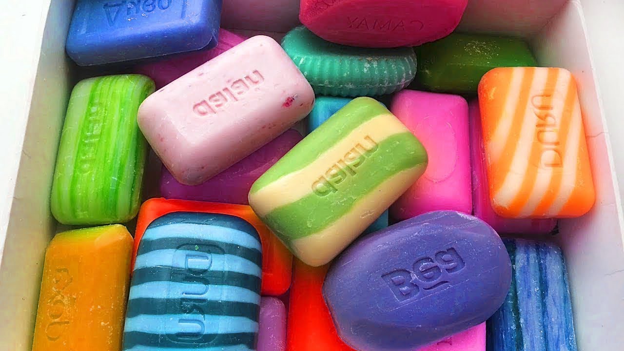 Clay cracking 🍉 Crushing soap boxes with slime and glitter 🍉Oddly Satisfying Soap Cutting ASMR 🤍