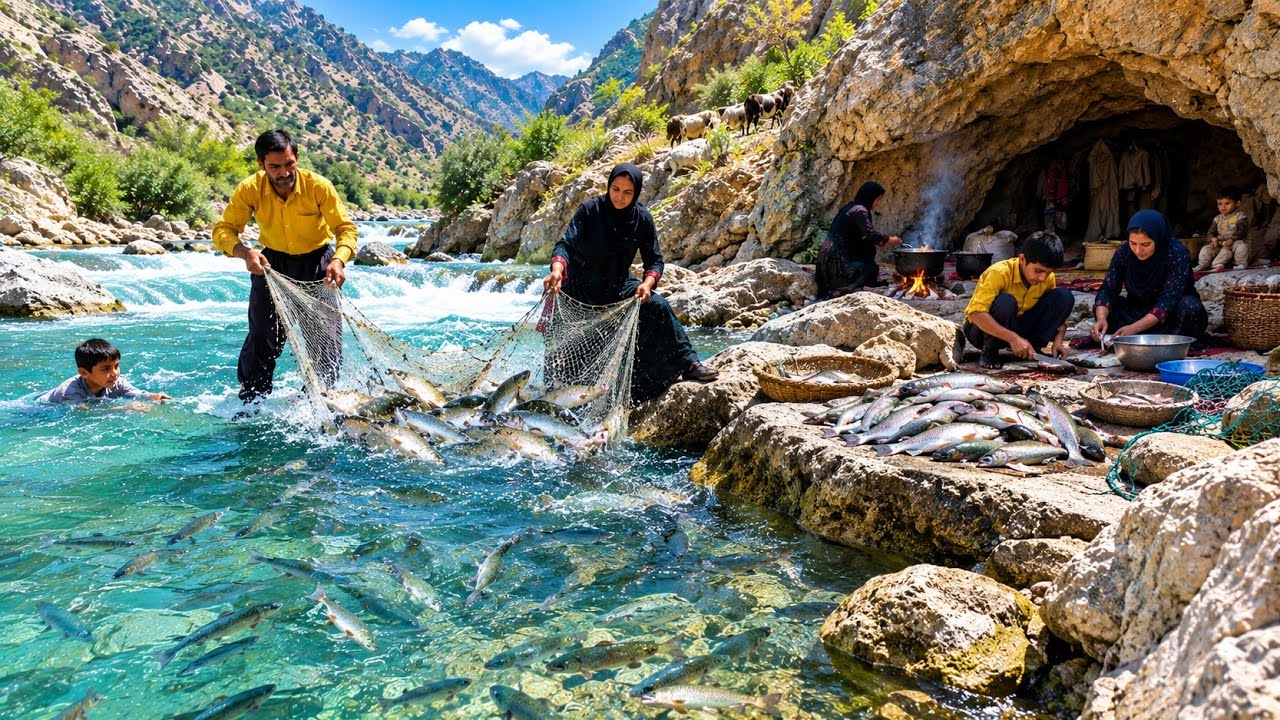 🏞 Cave life | Fishing in the Khersan River and a nomadic family's struggle for survival 😱