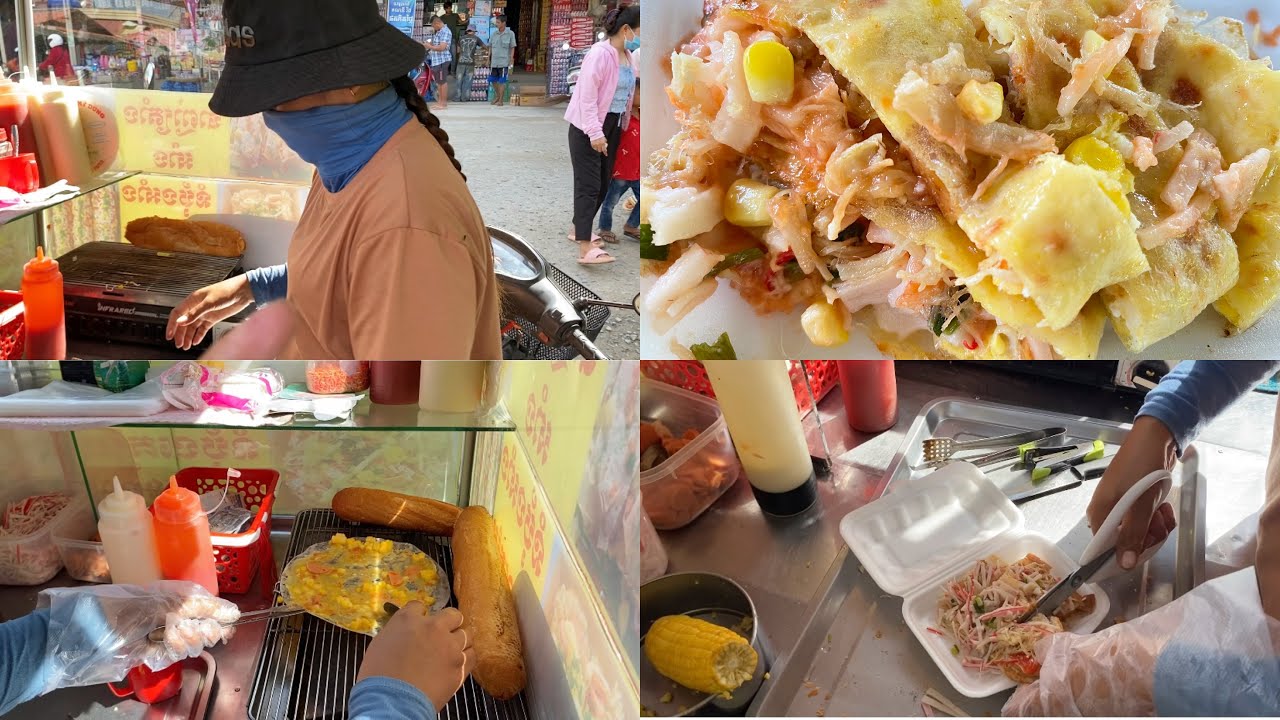 Vietnamese food and Cambodia Toast | Cambodian Street Food at Thnol Torteng market, Kandal Province