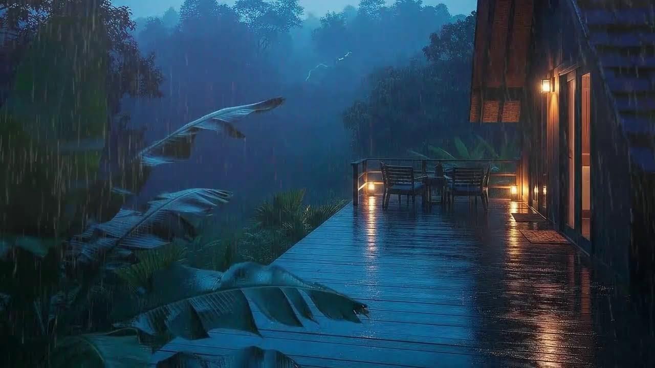 Sleep Faster with Steady Rain Sounds and Distant Rumble at Forest Cabin Terrace 🌧️