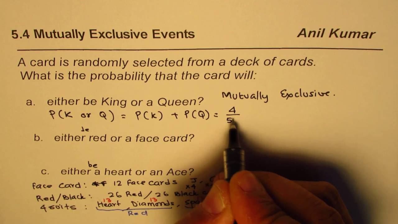 Probability Examples Mutually Exclusive Red and Face card Events
