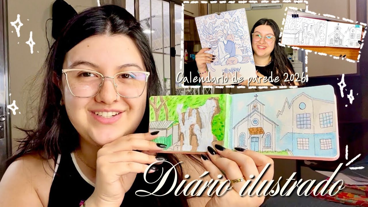 Diário ilustrado com aquarela e meu calendário 2026 da @lulooca ✨