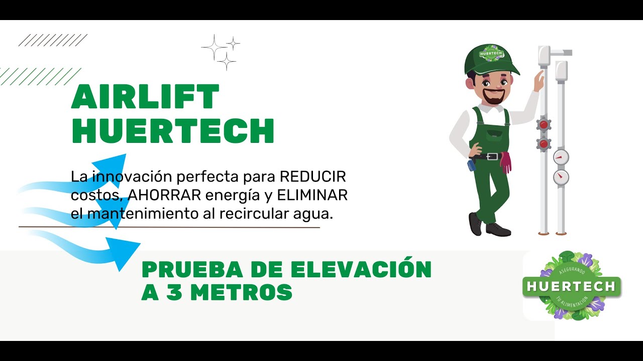 Acuaponía en terreno inclinado con airlift y bajo consumo de energía, prueba de elevación a 3 metros
