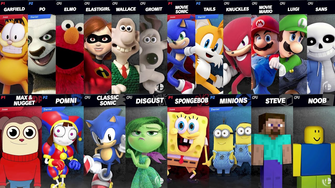 Sonic vs Mario vs Luigi vs Tails vs Knuckles vs Sans | Steve vs Noob in Super Smash Bros Ultimate