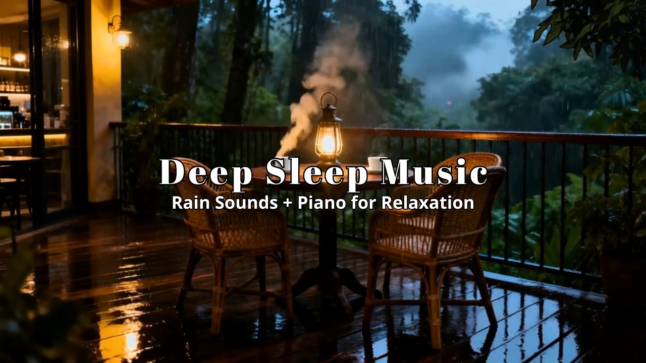 Relaxing Piano + Rain Sounds Rainy Forest Cafe Lounge for Anxiety Relief | Calm Night Piano