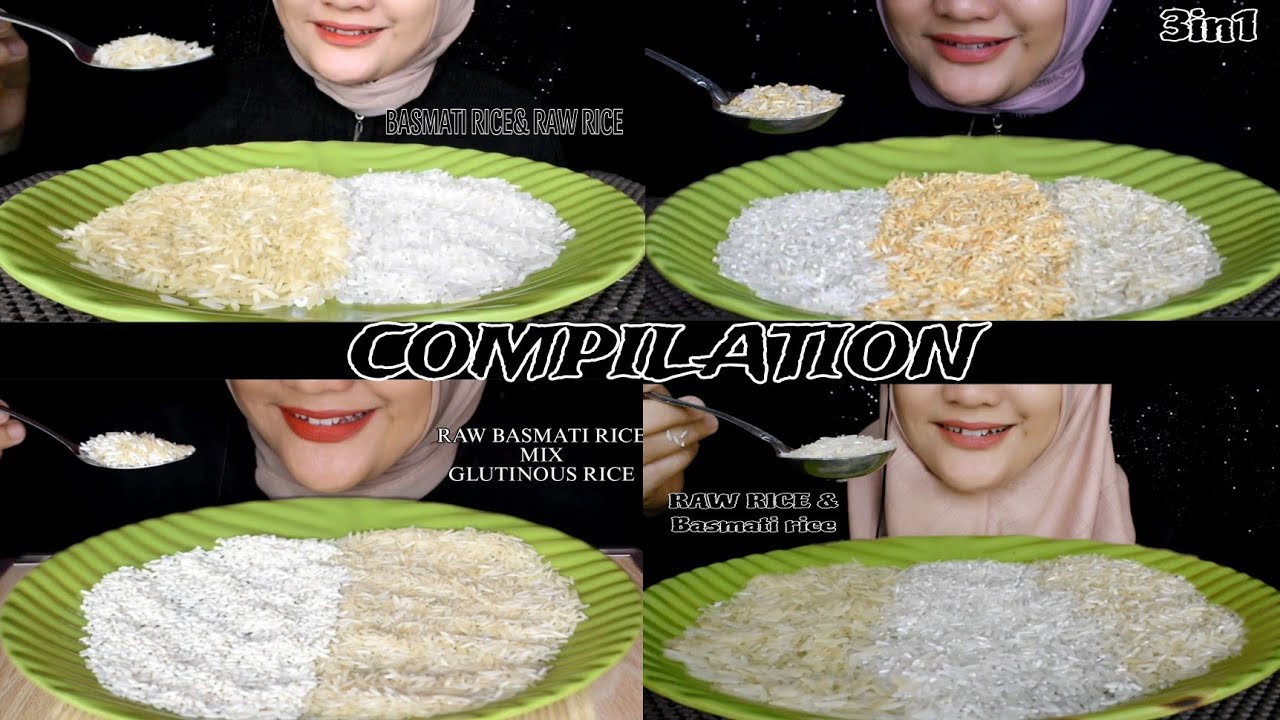 ASMR RAW RICE EATING||COMPILATION MIX RAW RICE ||MAKAN BERAS MENTAH DI PLASTIK HIJAU