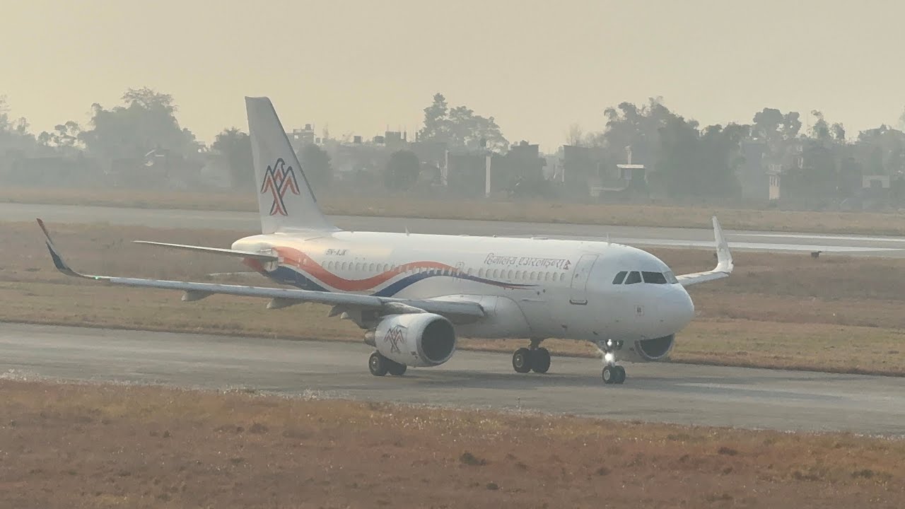 Himalaya Airlines Airbus A319-115 9N-AJK Departing Pokhara International Airport 