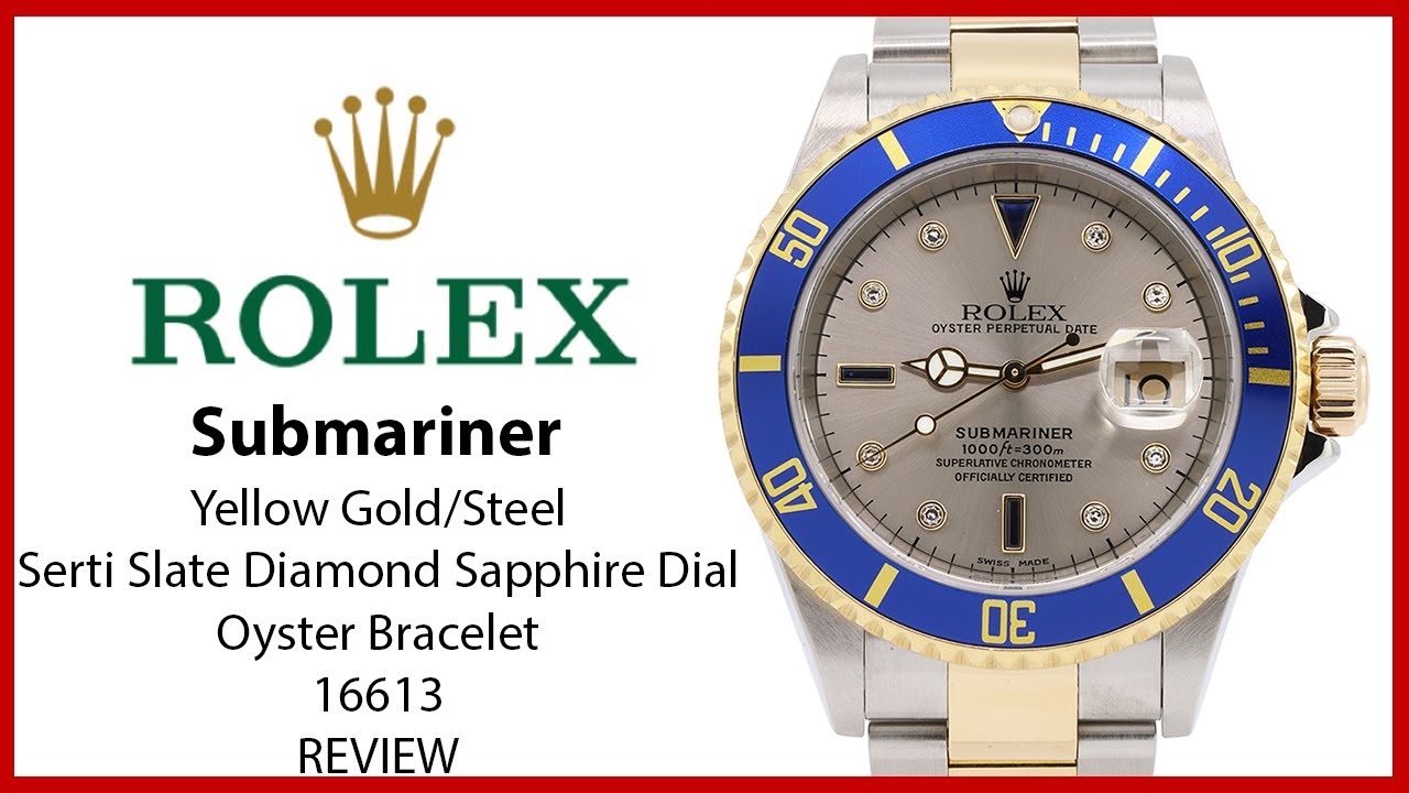 ▶ Часы Rolex Submariner из желтого золота/стали, серебристого цвета, с циферблатом из бриллиантов...