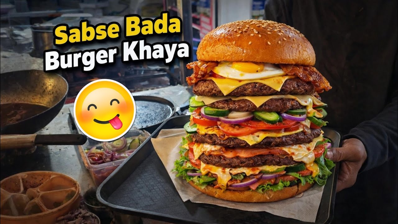Sabse Bada Burger in Lucknow 😱 | tasty Burger khaya | Street Food Vlog 🔥😋