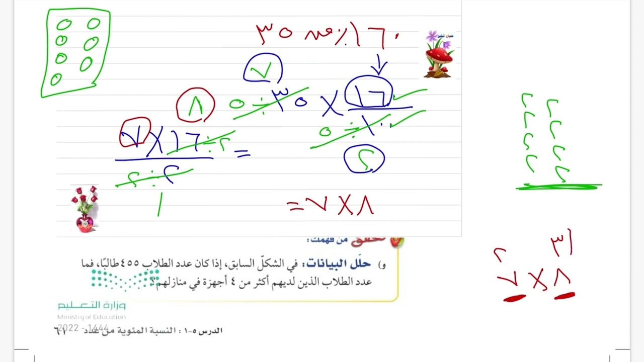 النسبة المئوية من عددٍ رياضيات آول متوسط الفصل الدراسي الثاني
