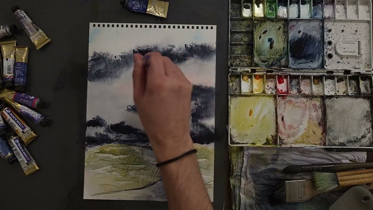 Storm Path Through Open Fields | Watercolor Abstract Landscape Painting #393