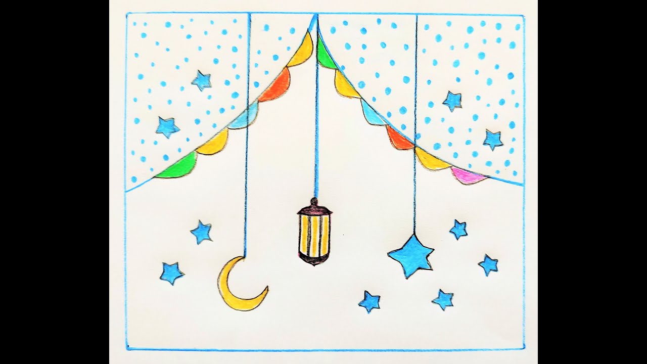 Drawing of the holy month of Ramadan using crayons