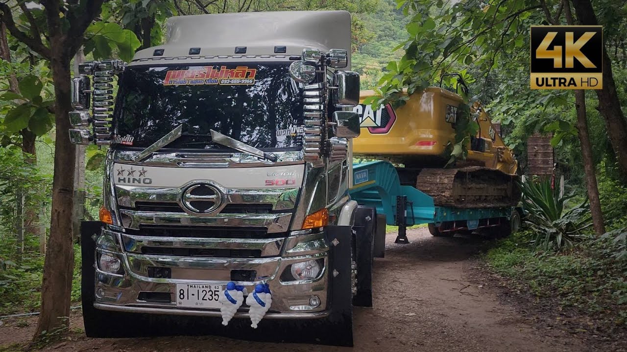 เกือบตกเหว 🚨🚨🚨 รถพ่วง HINO VICTOR  380PS ย้ายยักษ์ใหญ่ขึ้นเขา CAT 320 NEXT GEN ทางแคบแถมชั้นเกิ๊นน