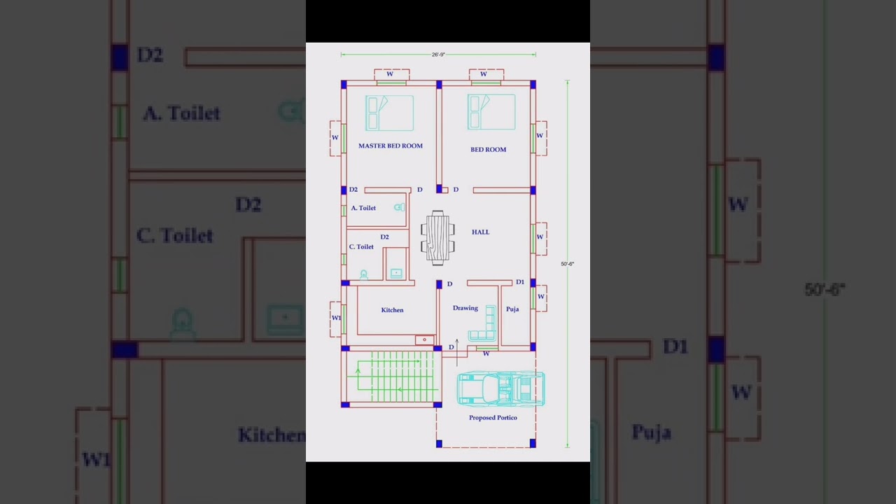 26'*50' 2 bedroom house plan|| ghar ka Naksha