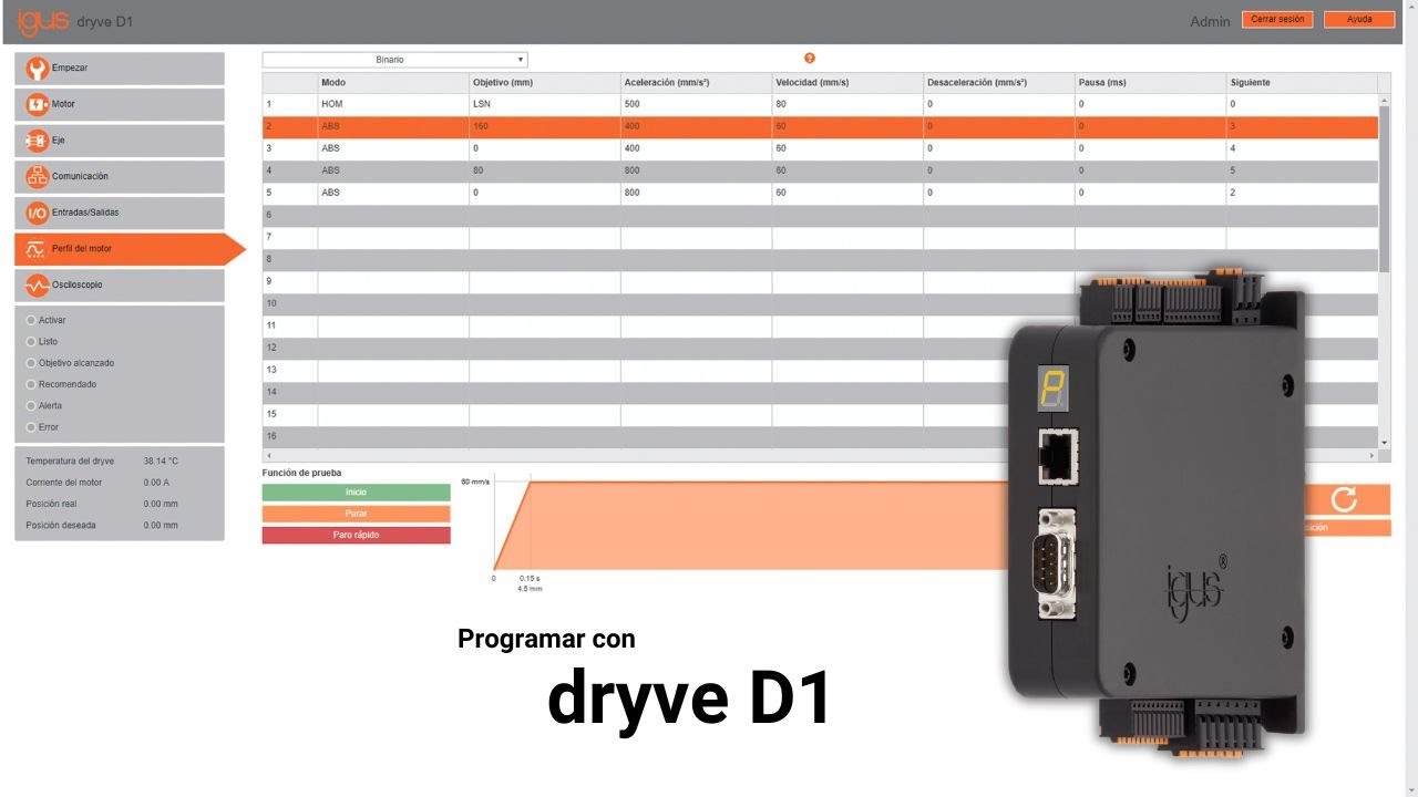 Programación básica de un eje lineal con un dryve D1