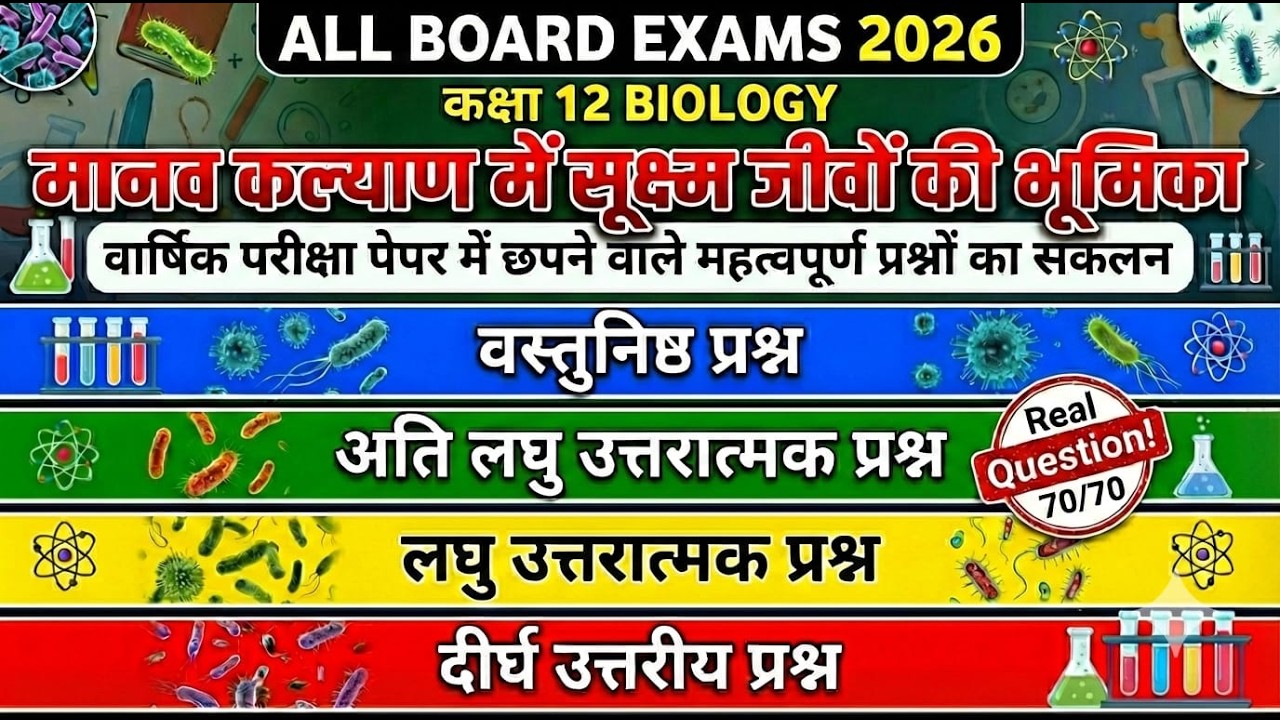 क्लास 12||MP Board Exam 2026||Biology||महत्वपूर्ण प्रश्न||मानव कल्याण मे सूक्ष्मजीव|Most QUESTIONS