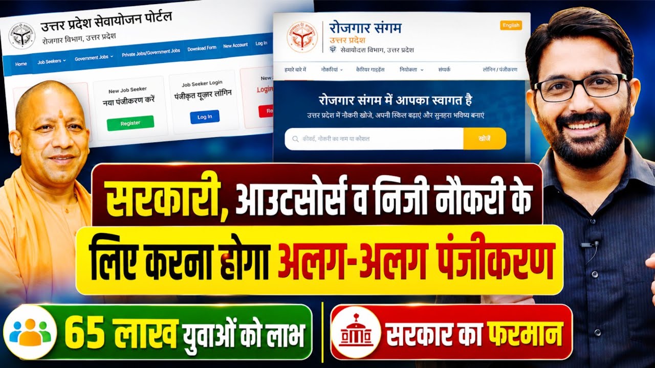 UP में Govt, Outsource व Private Jobs के लिए Registration | UP Sewayojan Rojgaarsangam Portal Bharti