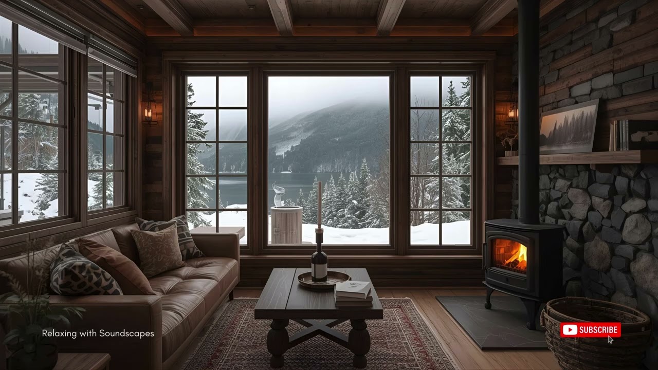 Cozy Winter Cottage Ambience ❄️ Crackling Fireplace & Snow Sounds for Relaxation, Sleep & Study