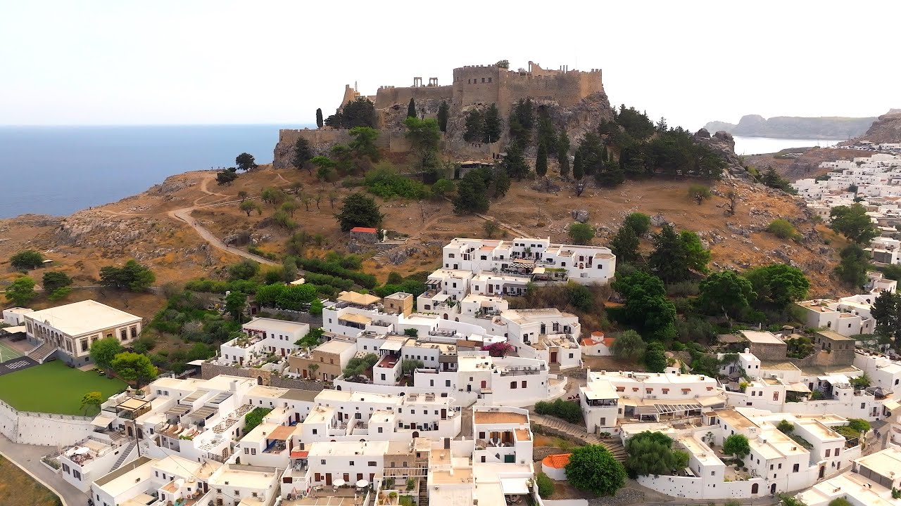 Lindos Acropolis & Village in 4K | Stunning Aerial Drone Views of Rhodes, Greece