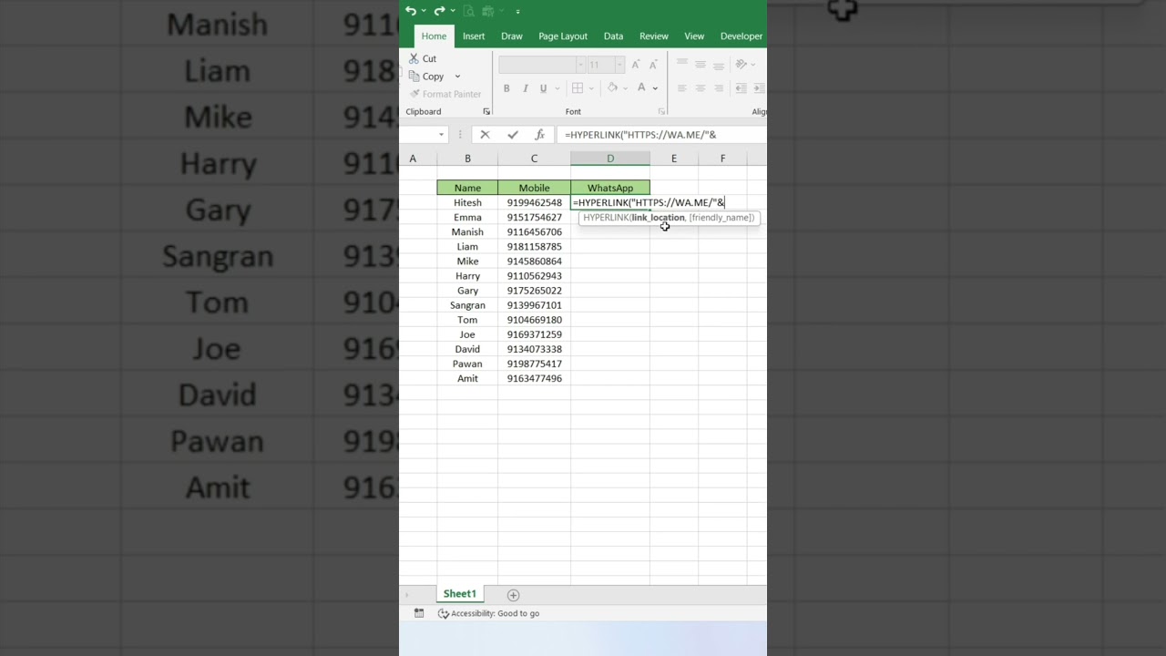 Whatsapp link in excel 
