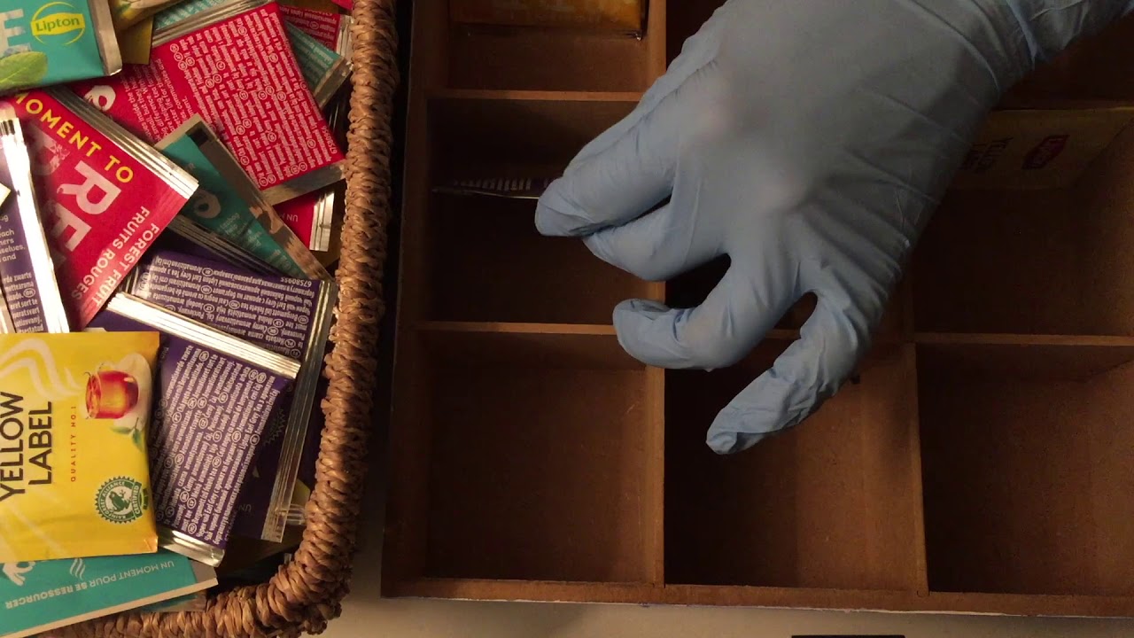 ASMR professionally organizing your tea box /soft spoken/crinkles/counting