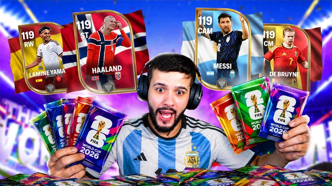 ABRI 100 PACKS DA COPA DO MUNDO NO FC MOBILE PRA PEGAR TODOS OS JOGADORES! 🤩⚽