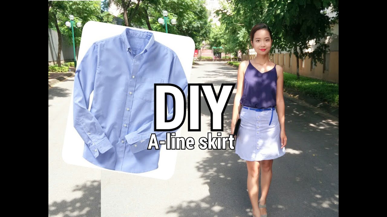 FROM HIS TO HERS| DIY BUTTON FRONT A-LINE SKIRT FROM MAN'S SHIRT